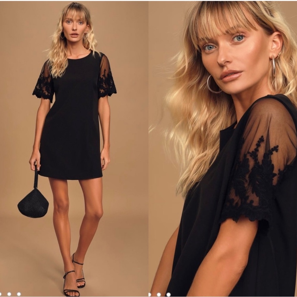 Lulu’s Black Embroidered Short Sleeve Shift Dress